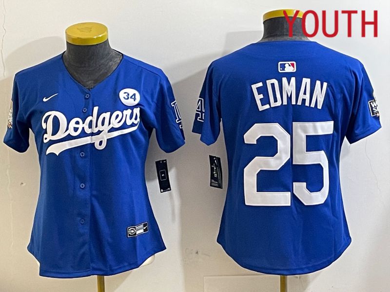 Youth Los Angeles Dodgers #25 Edman Blue Game 2024 Nike MLB Jersey style 1121